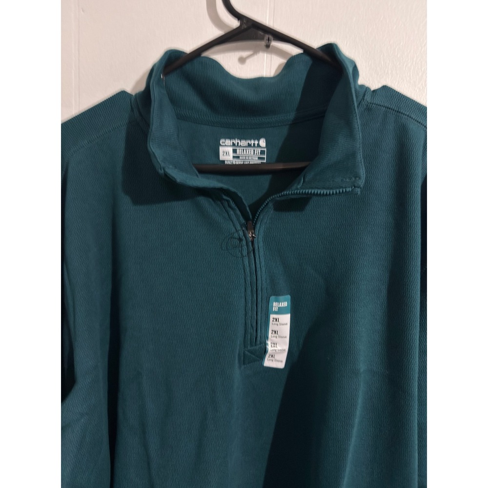 NWOT Carhartt Quarter Zip Pullover Mens XXL Teal Green Long Sleeve Relaxed Fit